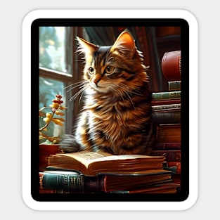 Literary Cat, Graphic Design With Animals Sticker